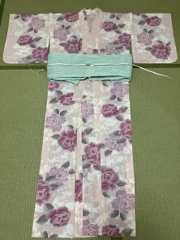 나데시코안 세오 알파 유카타 장미 핑크 그레이 세오 알파 폴리에스테르