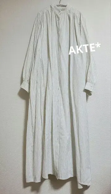 AKTE/볼륨 롱 셔츠 원피스/스트라이프/면/코튼 혼방/루즈핏