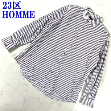 23구 옴 긴팔 스트라이프 버튼 셔츠 화이트 퍼플 3L C1411