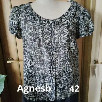 Agnesb 블랙과 화이트 패턴 반팔 블라우스 42