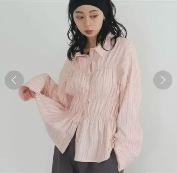 LIAN 스트라이프 프릴 셔츠 M 사이즈 핑크