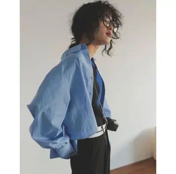 Re:EDIT 리디 긴팔 셔츠 파랑 겉옷 숏 기장