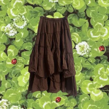 모리걸 페어리 그런지 브라운 티어드 프릴 롱 스커트