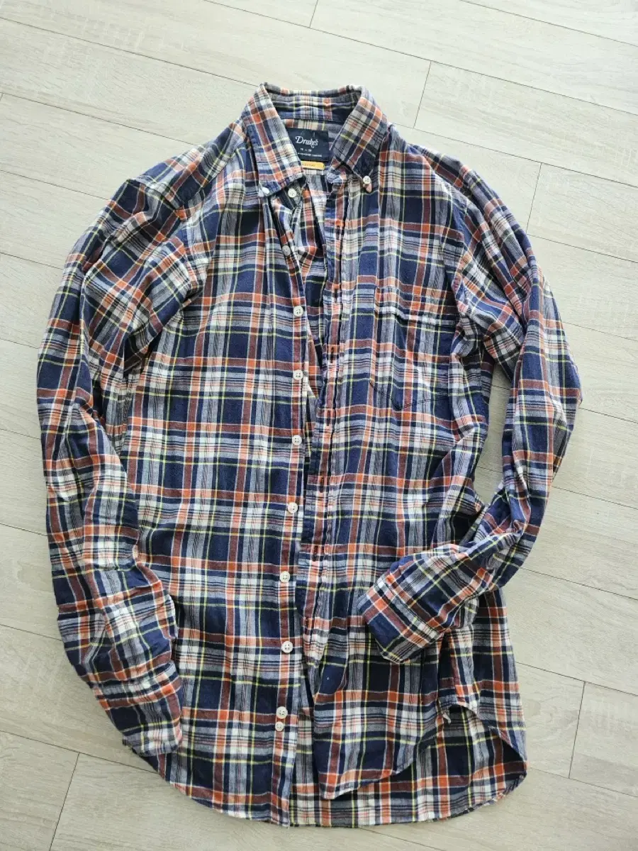 Drake's Vintage Check Shirt, Size 100, Mr. Camel