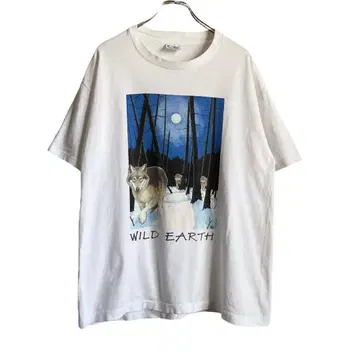 90s USA제 Human i Tees 울프 애니멀 프린트 티셔츠