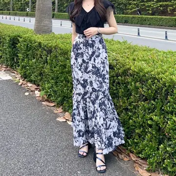코코딜 꽃무늬 롱 스커트