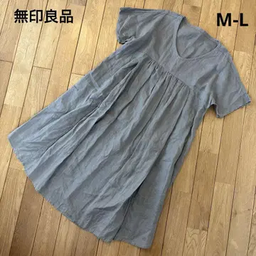 새상품급 무인양품 MUJI 린넨 반팔 롱 원피스 브라운 카키
