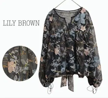 릴리 브라운 LILY BROWN 레이스 자수 블라우스 리본 블랙