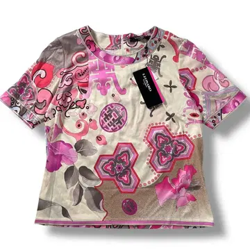 새상품 LEONARD FASHION 꽃무늬 반팔 티셔츠 핑크 LL