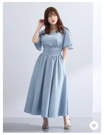 overE 오버이 허리 셔링 원피스 라이트 블루