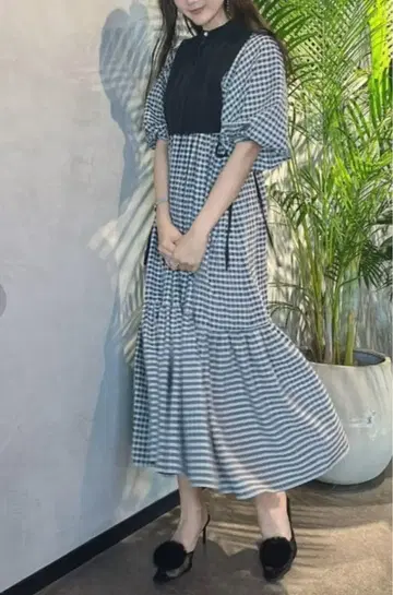 eimy istoire 요크 레이어드 시어 체크 원피스