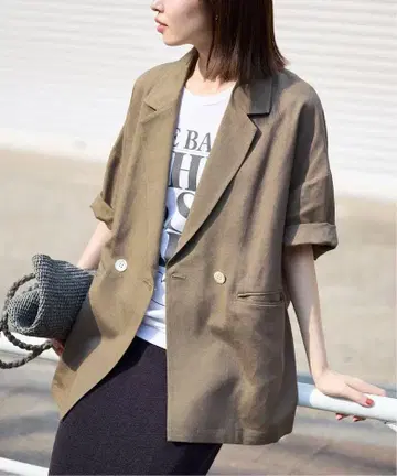 SLOBE IENA 린넨 레이온 하프 슬리브 자켓