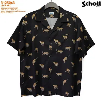 Schott 레오파드 무늬 하와이안 셔츠 L