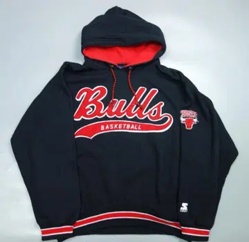스타터 Bulls 후드 부착 맨투맨 블랙/레드 로고