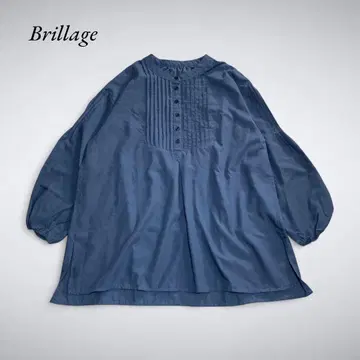 Z10-001 Brillage 턱 블라우스 L 파랑 그레이 루즈핏