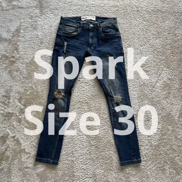 Spark 데님 팬츠 스키니 스트레치 데미지 가공 사이즈 32