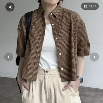 CPCM 짧은 셔츠 POLO 체크 무늬 F 사이즈 브라운