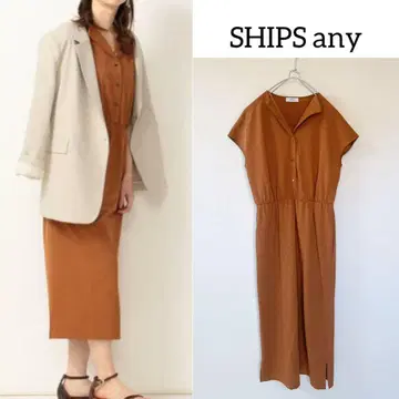 새상품급 SHIPS any 오픈 카라 셔츠 원피스 카멜 예쁜