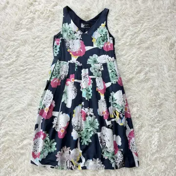 폴스미스 블랙 꽃무늬 원피스 플리츠 턱 40