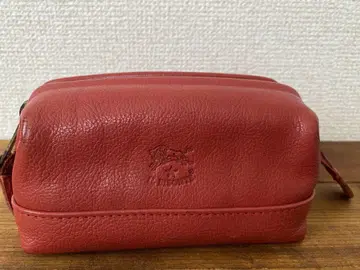 일비종떼 가죽 파우치 빨간색 체크