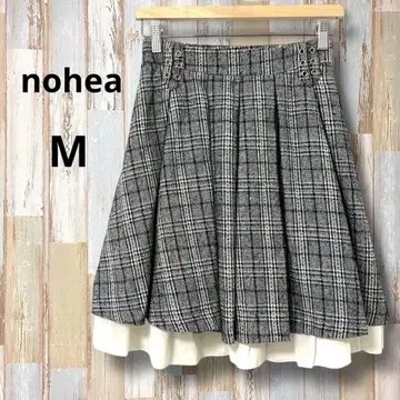 nohea 그레이 체크 트위드 플레어 스커트 M 레이어드 세탁 가능