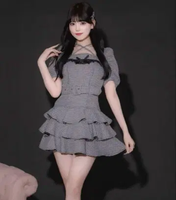 Pium 티어드 프릴 미니 원피스 깅엄