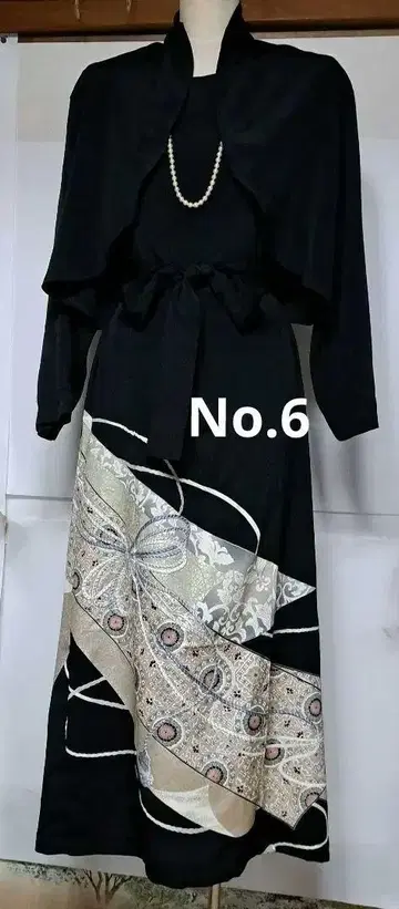 블랙 전통 예복 기모노 리메이크 볼레로 포함 롱 드레스 리본 자수