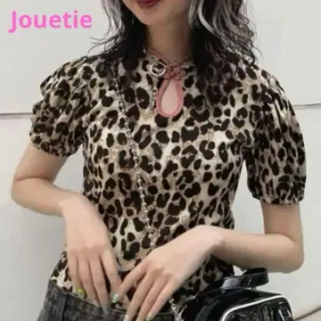Jouetie 레오파드 무늬 파이핑 퍼프 차이나 상의 레오파드 M