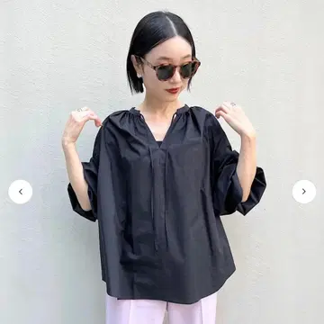 루니 개더 볼륨 블라우스 블랙 38