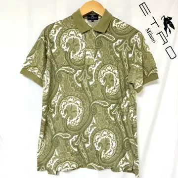 ETRO 이탈리아제 코튼 페이즐리 무늬 피케 셔츠 M 카키