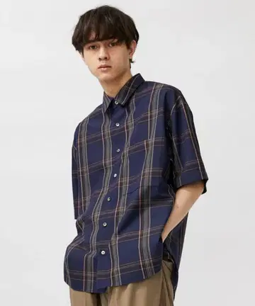 studious 멀티 체크 빅 실루엣 숏 슬리브 셔츠