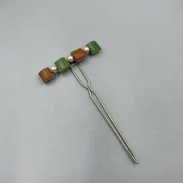 055 일본 의류 머리 장식 헤어콤 오렌지 그린 진주