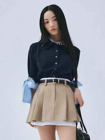 eimyistoire 레이어드 플리츠 미니 스커트 베이지