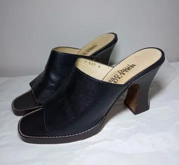 장 폴 고르체 뮬 블랙 가죽 힐 8cm 사이즈 4 표시