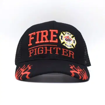 FIRE RESCUE 소방관 메쉬 캡 자수 파이어 패턴 블랙