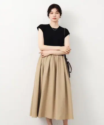 오파크 도트 클립 프렌치 슬리브 니트 도킹 원피스 베이지 L