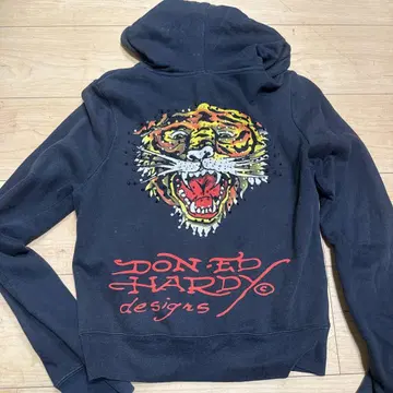 Ed Hardy 호랑이 그래픽 풀 집업 후드티 L