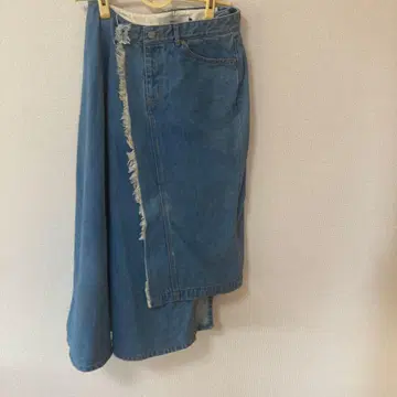 데님 프린지 롱 스커트