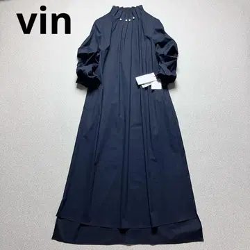 새상품 vin 펄 롱 원피스 모크넥 다크 네이비