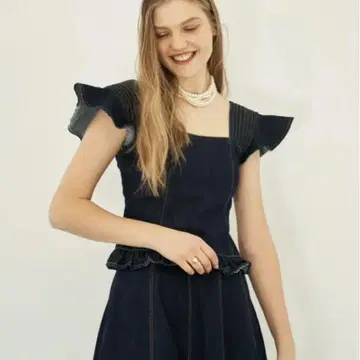 라벨 에뛰드 [Belle vintage] 플레어 슬리브 데님 뷔스티에