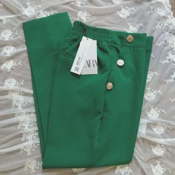 ZARA 테이퍼드 팬츠 미사용 택 포함 그린 XS