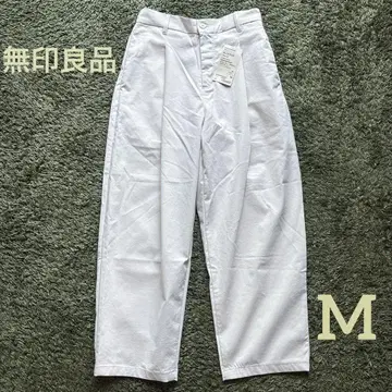 새상품 무인양품 발수 스트레치 치노 턱 와이드 팬츠 여성 아이보리 M