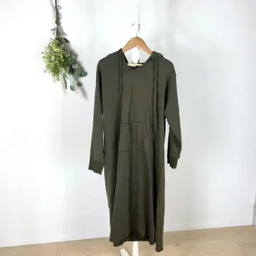 T0975 사만사 모스모스 원피스 후드티 후드 부착 카키 면