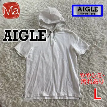 AIGLE 에글 이소재 후드 부착 피케 셔츠 후드티 L 화이트