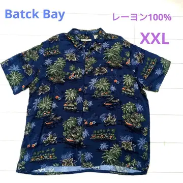 Batck Bay 알로하 셔츠 밑단 슬릿 레이온 100% 2XL 네이비