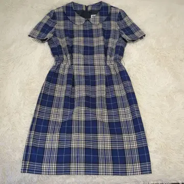 YORKLAND 숏 슬리브 원피스 체크 무늬 둥근 카라 9AR 블루