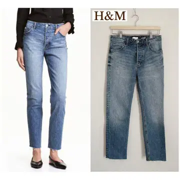 H&M 데님 청바지 컷오프 로크로치 버튼 플라이