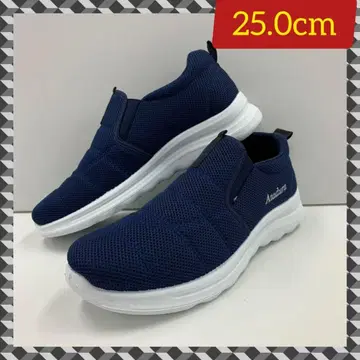25.0cm 새상품 남성용 메쉬 통기성 우수 슬립온 네이비 컬러