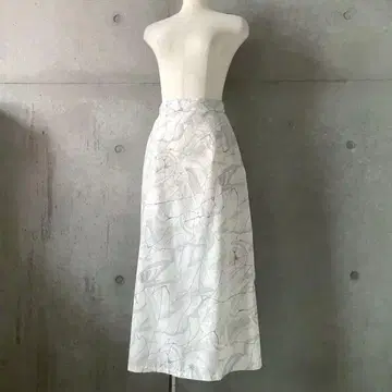 택 포함 새상품 마블 패턴 대리석 패턴 A 라인 롱 스커트 아이보리 S