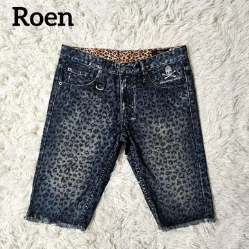 컨디션 최상 Roen 해골 자수 레오파드 데님 하프 팬츠 M